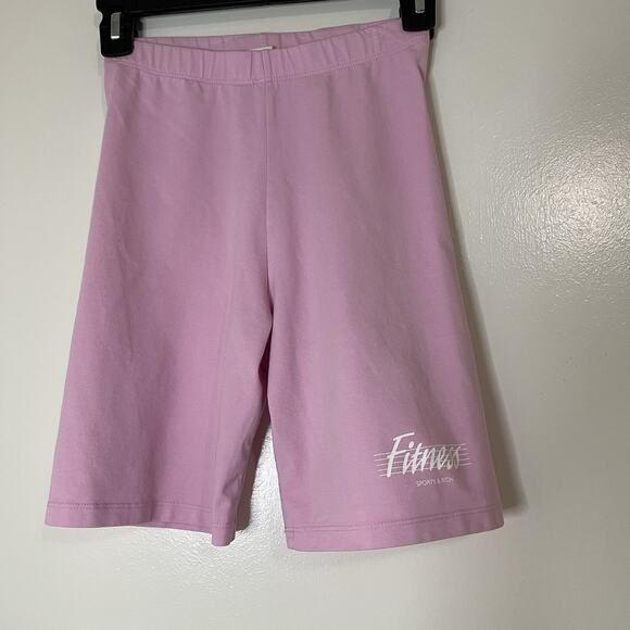 NWOT Sporty & Rich slogan-print jersey cycling shorts bubble gum pink size XS - Picture 2 of 5